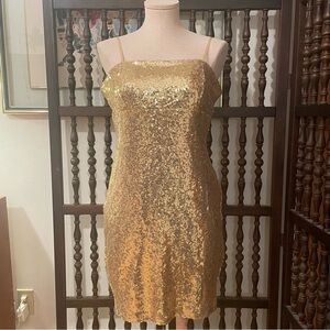 EMERALD SUNDAE Gold Sequin Holiday Prom Formal Mini Dress Size XL